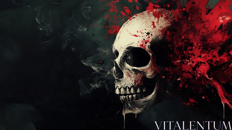 Skull in crimson shockwave, laughing at the dark.