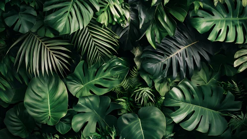 Dense tropical foliage fills the frame in layered arrangement