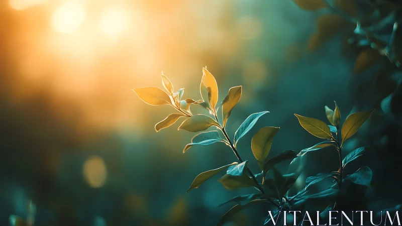 Sunlit Leaves in Soft Focus Nature Photography Style.