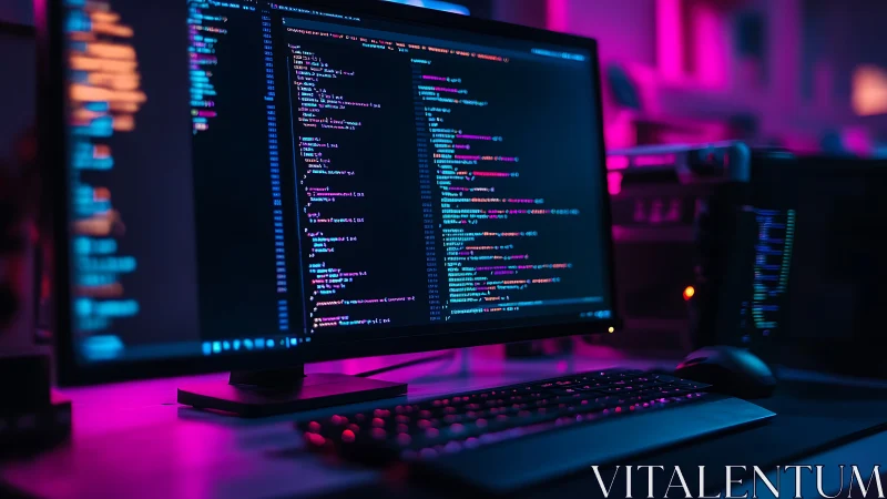 Neon code sanctuary glows in a midnight developer workspace.