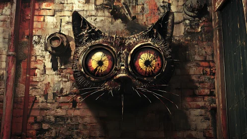 Rustborne alley cat with furnace eyes watches everything.