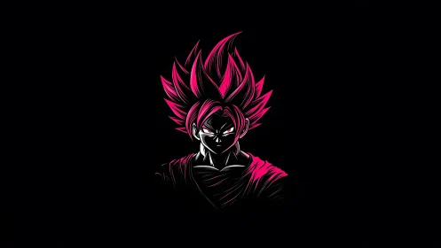 Neon pink anime warrior portrait on black background.