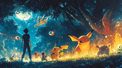 Moonlit forest adventure gathers a young trainer and friends