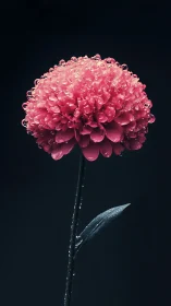 Pink carnation bloom with crystalline water droplets against dark background