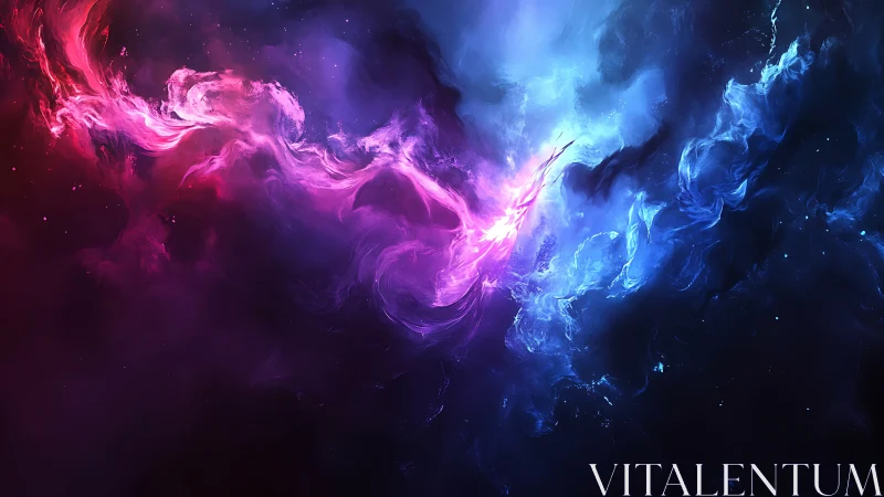 Nebulous magenta and blue energy forms in dark field.