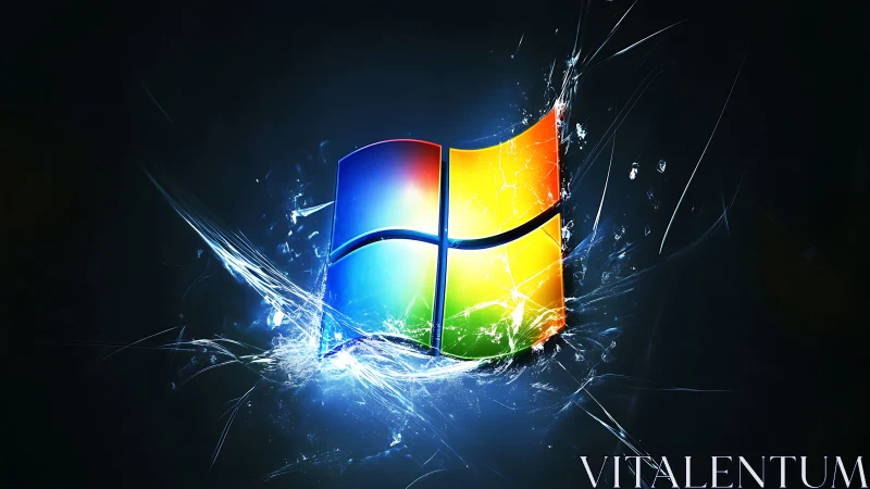 Exploding glass shards radiate around a luminous quad-color logo