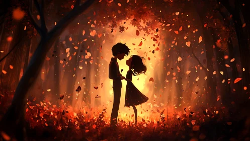 Silhouettes Ignited: Love Blazes Through Autumn Chaos.