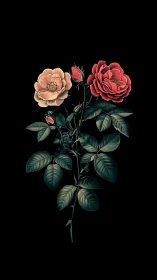 Delicate Roses in Bloom: A Study of Peach and Crimson Beauty