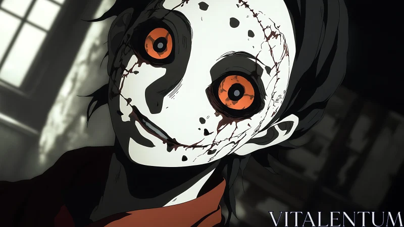 Porcelain-eyed phantom tilts closer and cracks into view