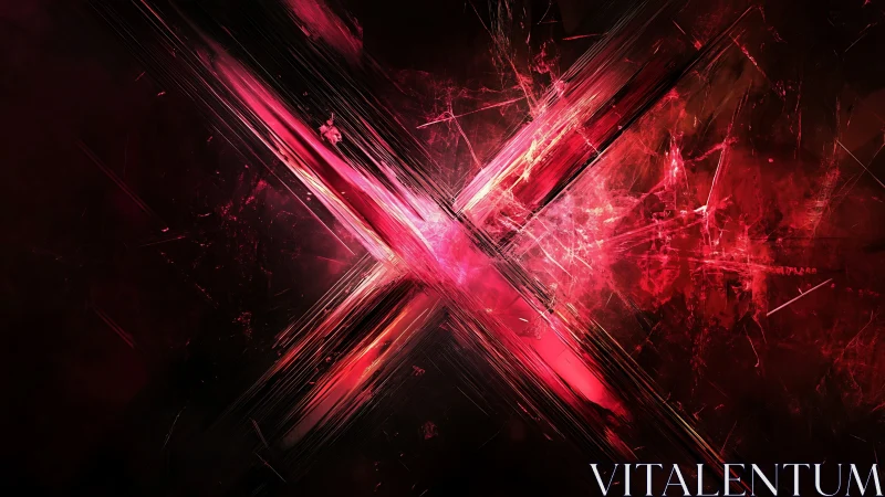 Crimson shards collide, carving a blazing digital X