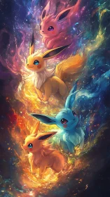 Elemental vulpine evolutions in swirling nebular chromatics.