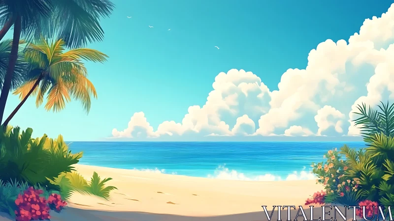 Tropical Beach Paradise Under Turquoise Sky.