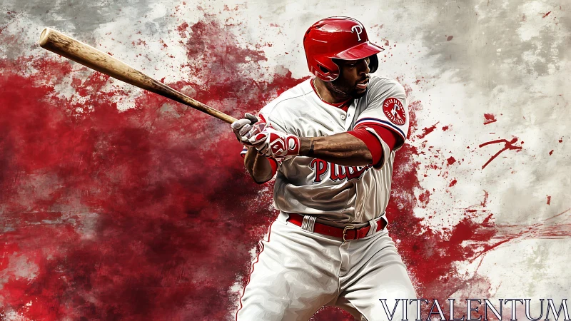 Baseball slugger illustration with red splatter energy.