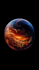 Fiery abstract planet glows against a deep cosmic void