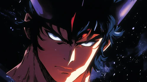 Storm-lit anime warrior with glowing eyes and quiet fire.