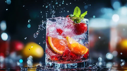 Crimson Elixir Erupts: Fizzy Citrus Splash Symphony.