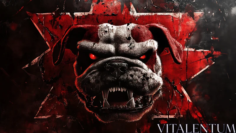 Canine head illustration with red fractured background.