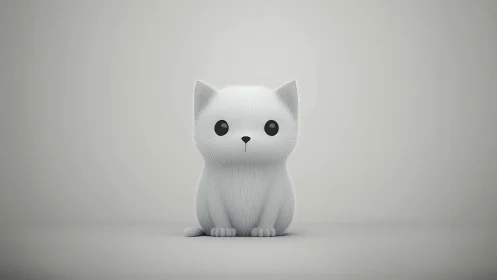 Minimal 3D white kitten character on soft gray background.