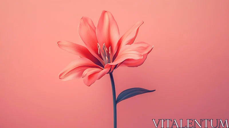 Coral Bloom Botanical Study: Digital Rendering with Monochromatic Stem.