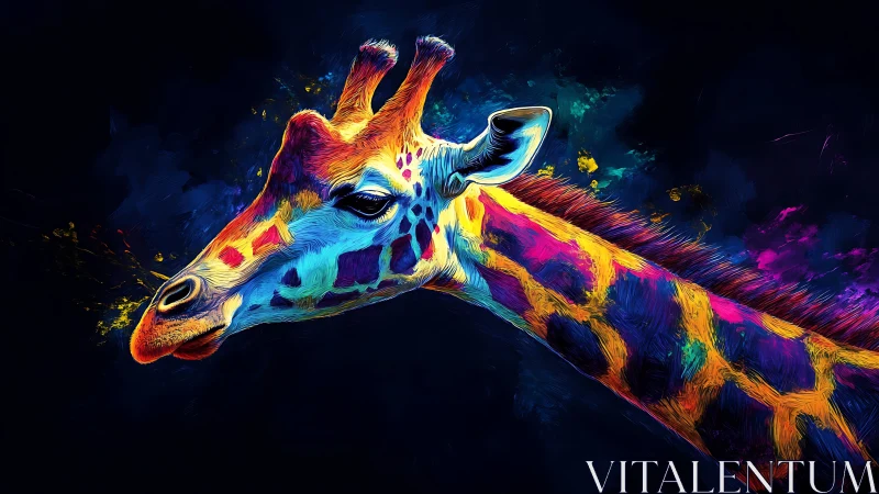 Neon night giraffe drifting through electric jungle dreams.