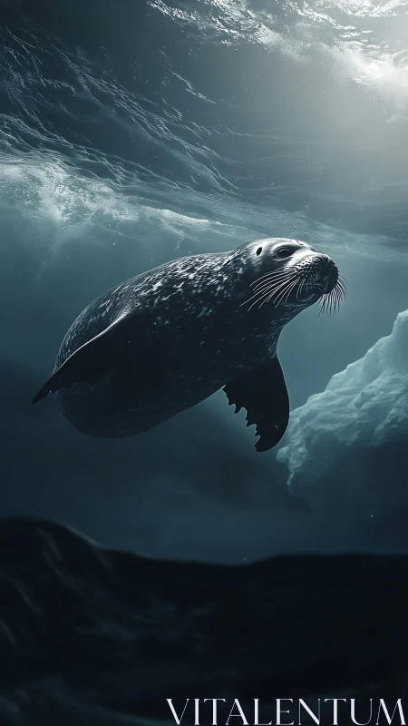 Arctic seal rendered underwater with volumetric light and caustics