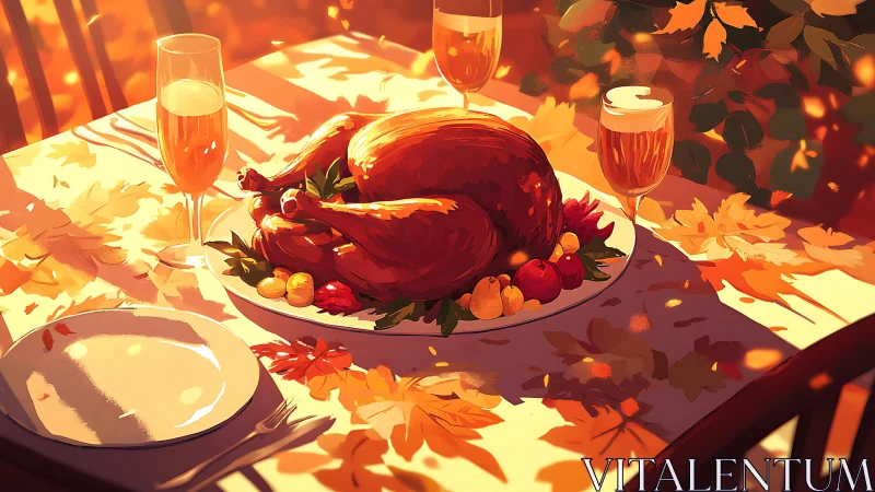 Golden roast turkey anchors a warm autumn celebration table
