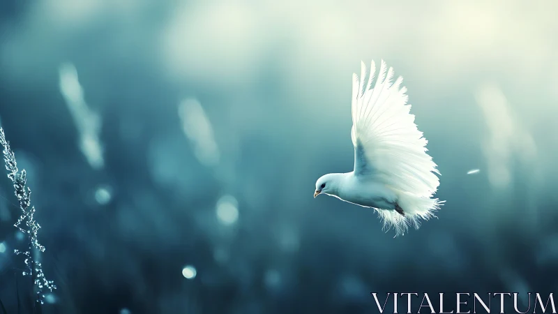 Moonlit dove drifts through frosted blue hush of dawn.