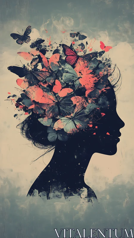 Silhouette profile with erupting butterfly cognition field.