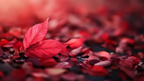 Crimson leaf duet glows softly in a blurred autumn dream.