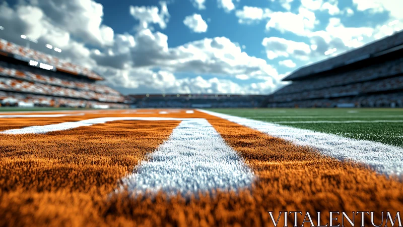 End zone horizon glows under roaring stadium skies.