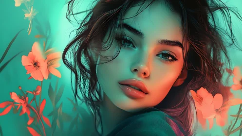 Soft gaze blooms in luminous teal and coral garden light