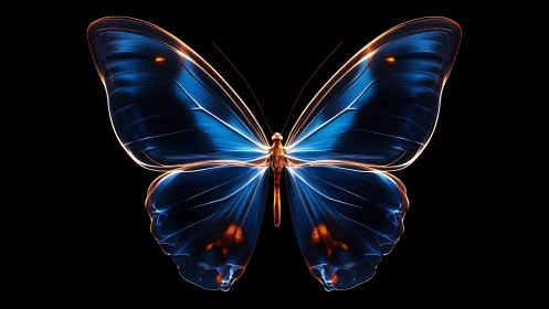 Glowing blue butterfly rendered with luminous digital effects