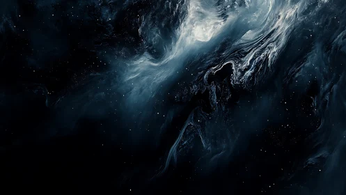 Dark abstract nebula-like formation occupies a star field