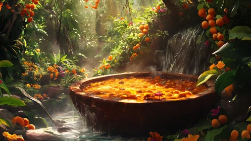 Sunlit Citrus Cauldron Simmering in Hidden Jungle Spring.