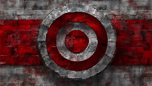Weathered concrete target symbol radiates bold urban energy