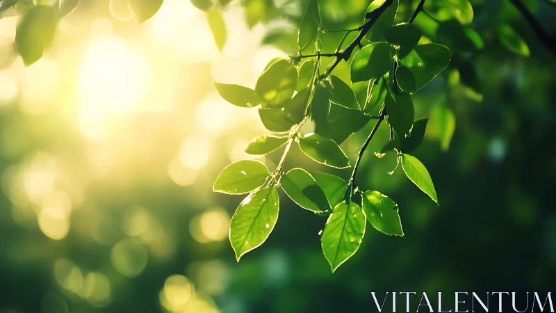 Sunlit Green Leaves with Soft Bokeh in Nature Photography.