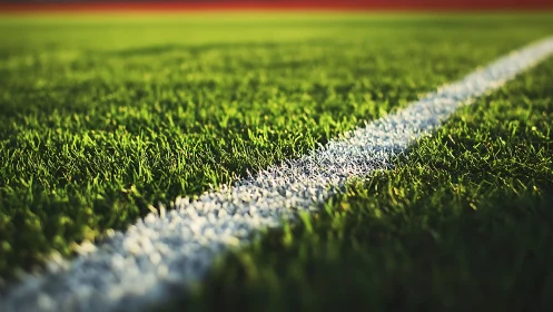White sideline whispers across sunlit stadium grass