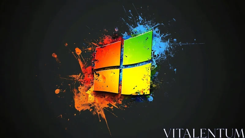 Vibrant tech logo bursts from dark splattered background