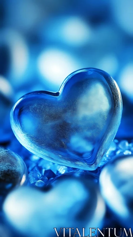 Crystal Heart Glowing in Cool Blue Embrace.