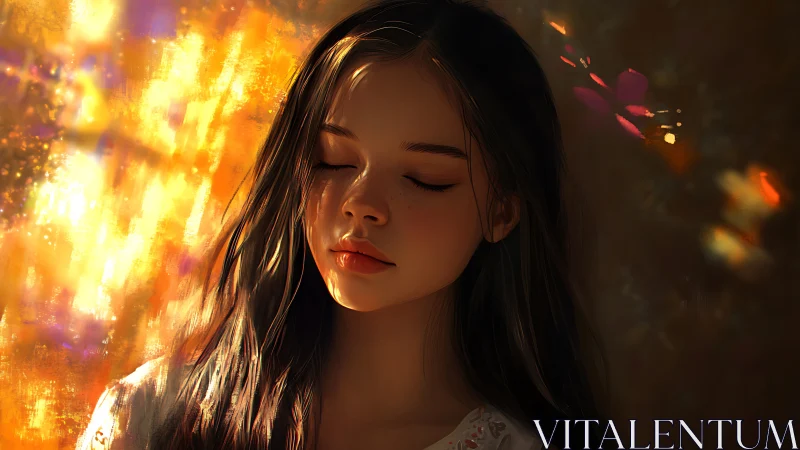 Girl with closed eyes absorbs warm golden afternoon light
