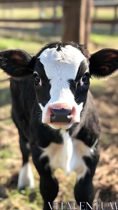 Holstein calf portrait under shallow depth-of-field illumination.
