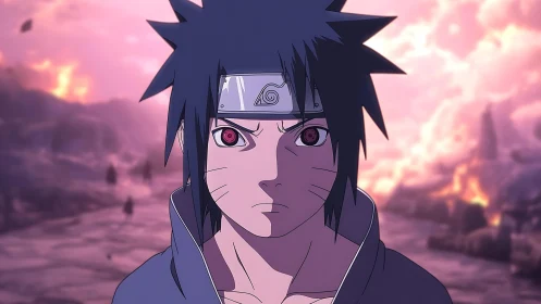 Determined anime ninja stands strong in a glowing battle dusk