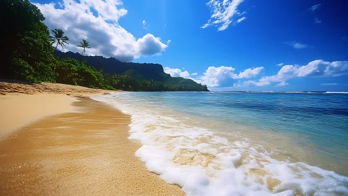Tropical Beach Shoreline with Mountainous Coastal Landscape