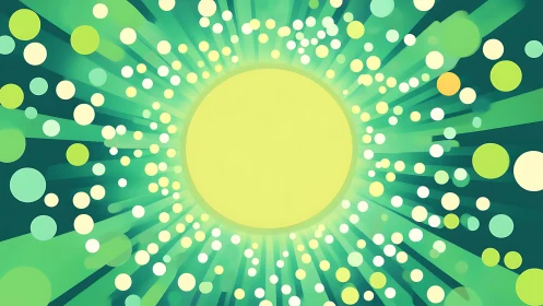 Solar confetti halo bursts in neon green celebration.
