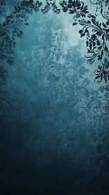 Teal grunge background with ornate floral corner flourishes