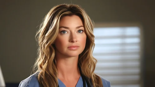 Calm-eyed nurse in soft studio light and quiet resolve.