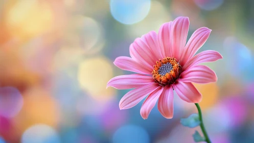 Pink Gerbera Daisy with Radial Petals and Bokeh Depth.