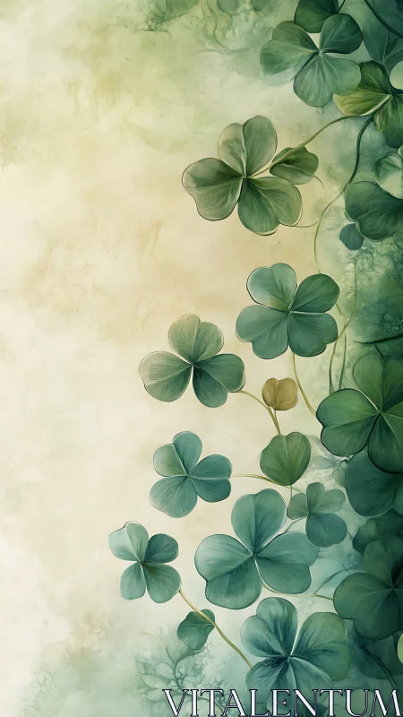 Clover leaves cascade along soft watercolor green gradient
