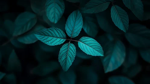 Central teal leaf cluster stands out against dark foliage