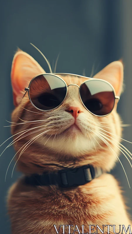Sunglasses-Adorned Feline Portrait with Minimalist Studio Setting.